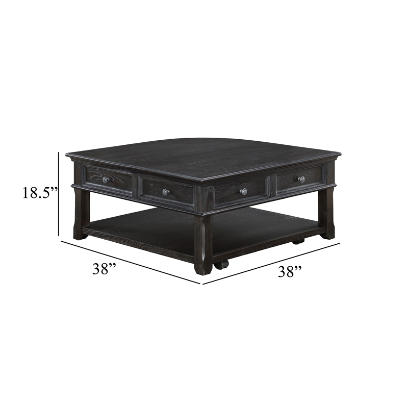 Cocktail Coffee Table w Storage- 38 Inch Lift Top- Charcoal Black