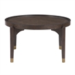 Coffee Table- 36 Inch Round Top- Gold Capped Legs- Dark Brown