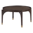 Coffee Table- 36 Inch Round Top- Gold Capped Legs- Dark Brown