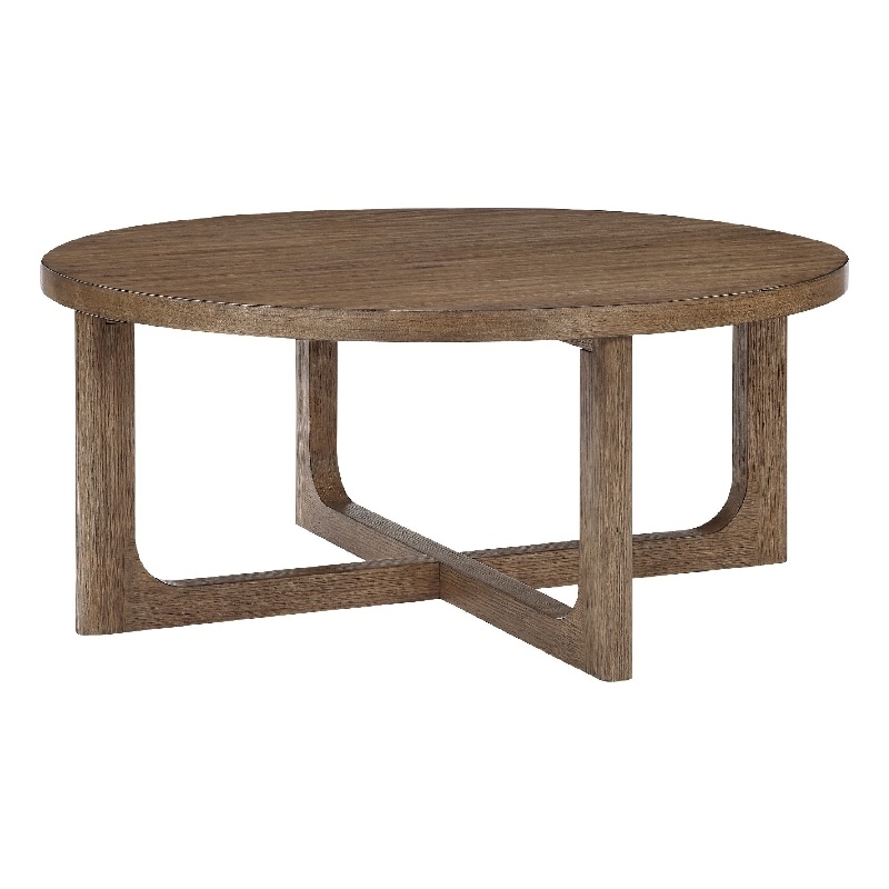Coffee Table- 42 Inch Round Top- Open X-Base Design- Light Brown