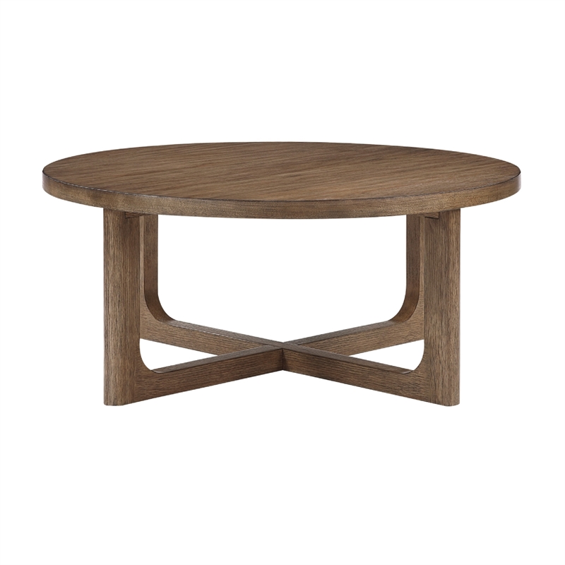 Coffee Table- 42 Inch Round Top- Open X-Base Design- Light Brown