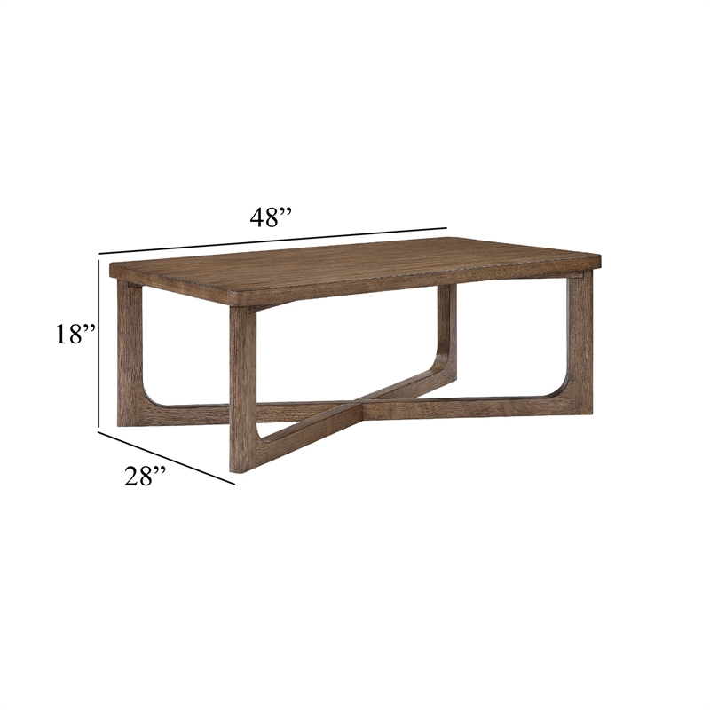 Coffee Table- 48 Inch Rectangle Top- X-Base Design- Light Brown