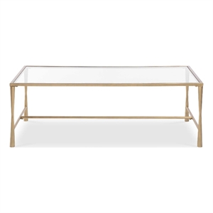 Coffee Table- 47 Inch Rectangular Glass Top- Antique Gold Iron