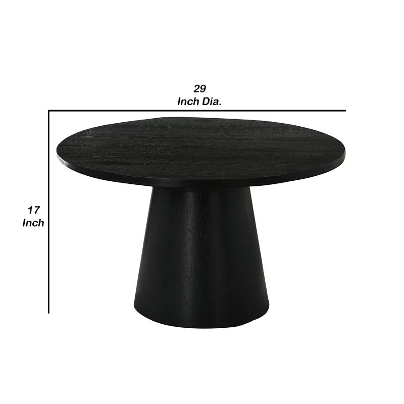Coffee Table- Cone Pedestal Base- 29 Inch Round Top in Black