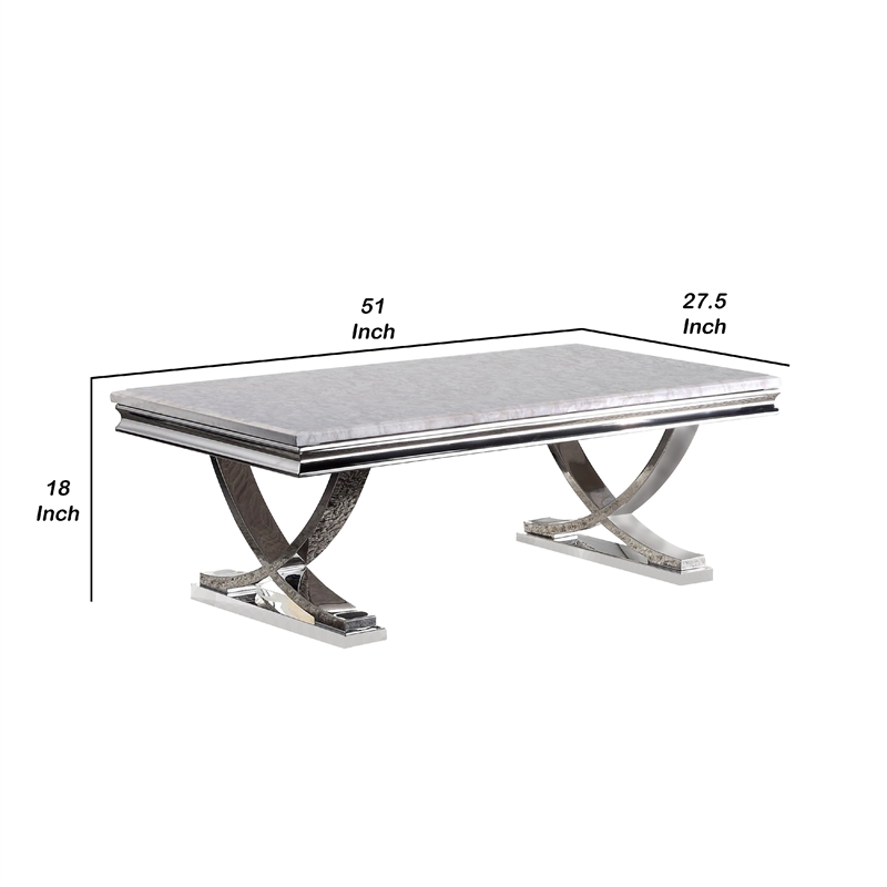 Coffee Table- Faux Marble Top- Chrome Pedestal Base- 51 Inch