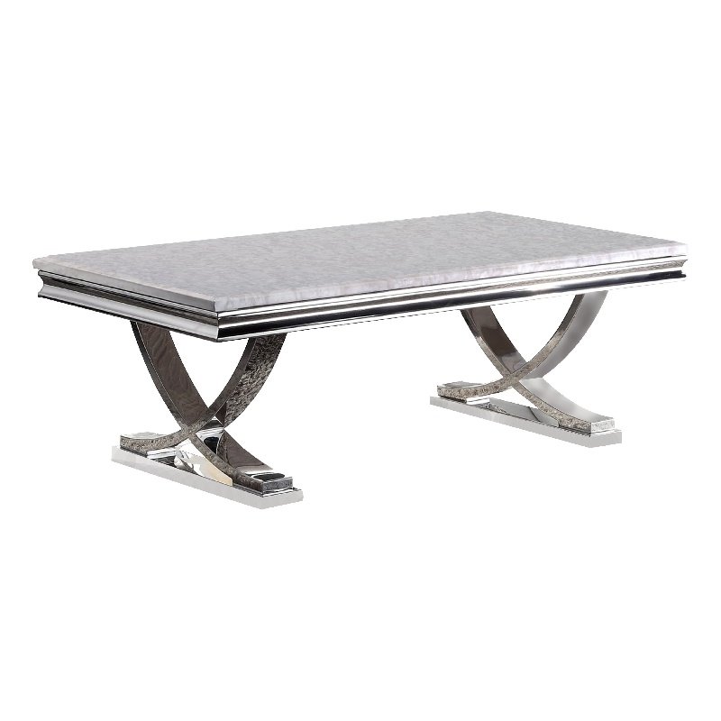 Coffee Table- Faux Marble Top- Chrome Pedestal Base- 51 Inch