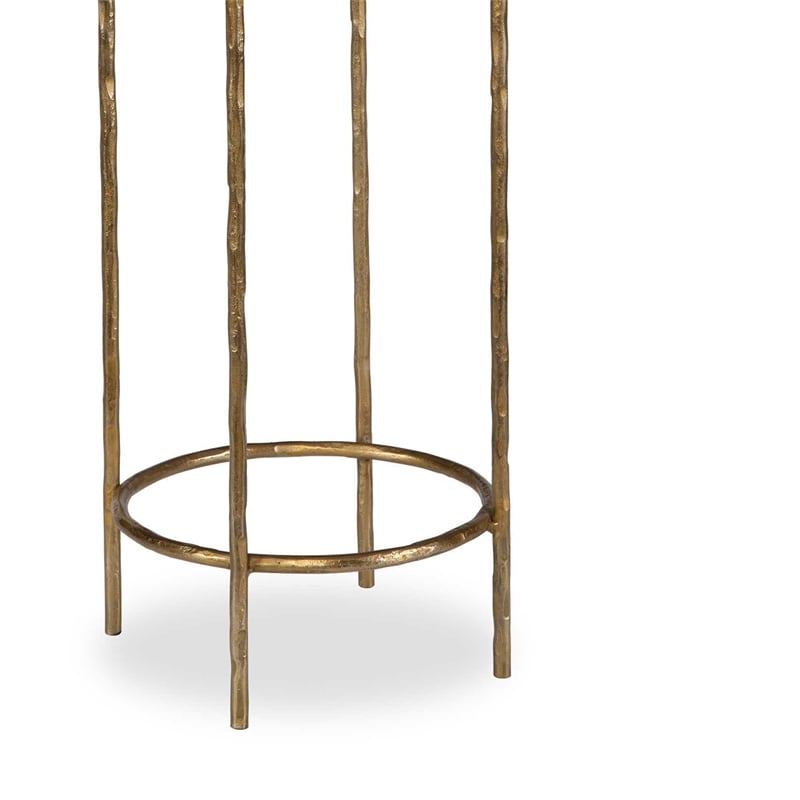 Accent Table- 12 Inch Round Recycled Glass Top- Gold Iron Frame