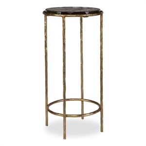 Accent Table- 12 Inch Round Recycled Glass Top- Gold Iron Frame