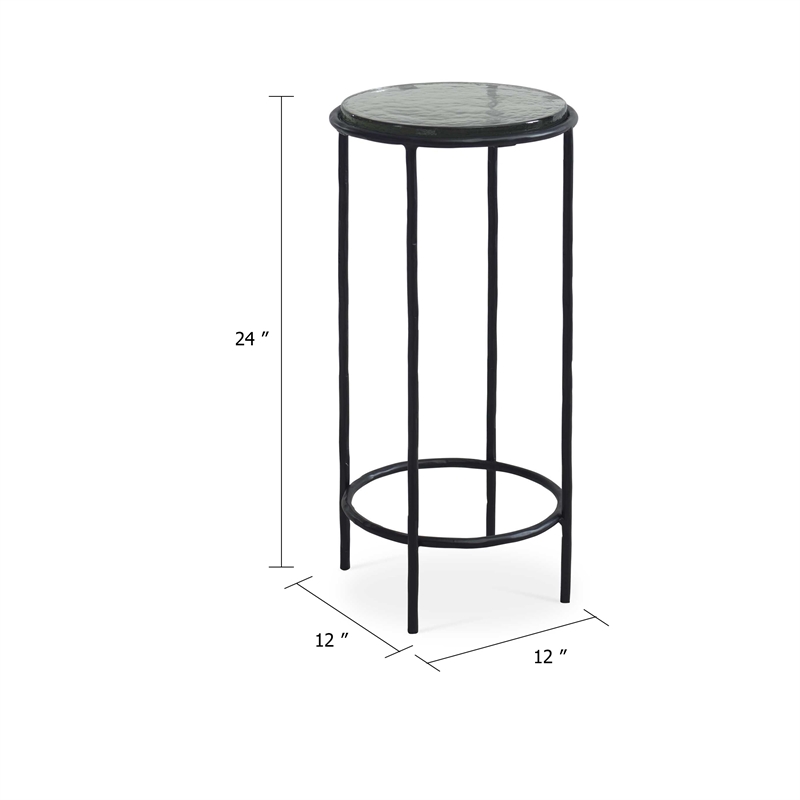 Accent Table- 12 Inch Round Recycled Glass Top- Black Iron Frame