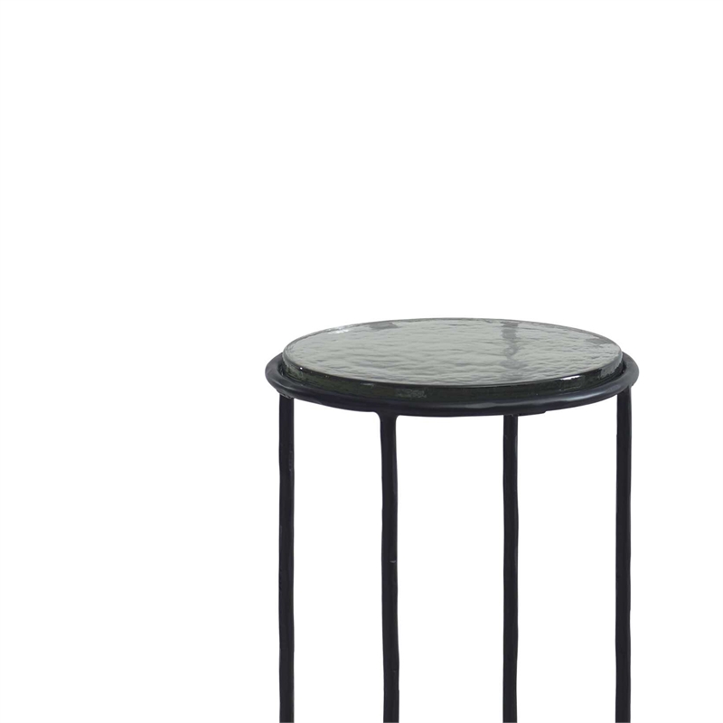 Accent Table- 12 Inch Round Recycled Glass Top- Black Iron Frame