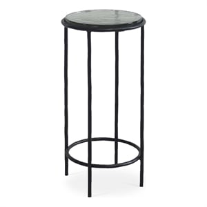 Accent Table- 12 Inch Round Recycled Glass Top- Black Iron Frame