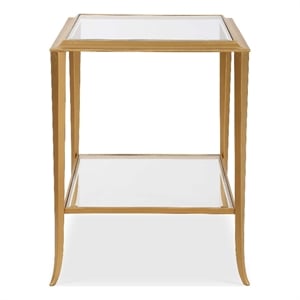 Accent Table- 18 Inch Glass Top- Bottom Open Shelf- Gold Leaf Iron