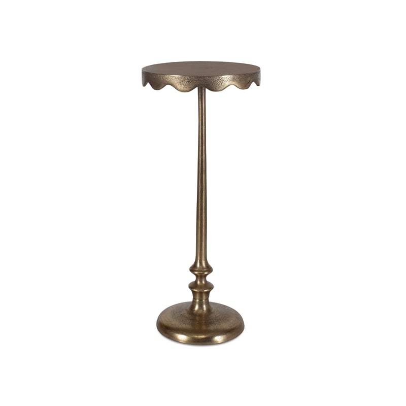 Accent Table- 10 Inch Round Top w Scalloped Edges- Antique Brass