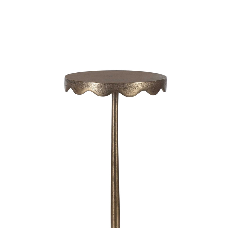 Accent Table- 10 Inch Round Top w Scalloped Edges- Antique Brass