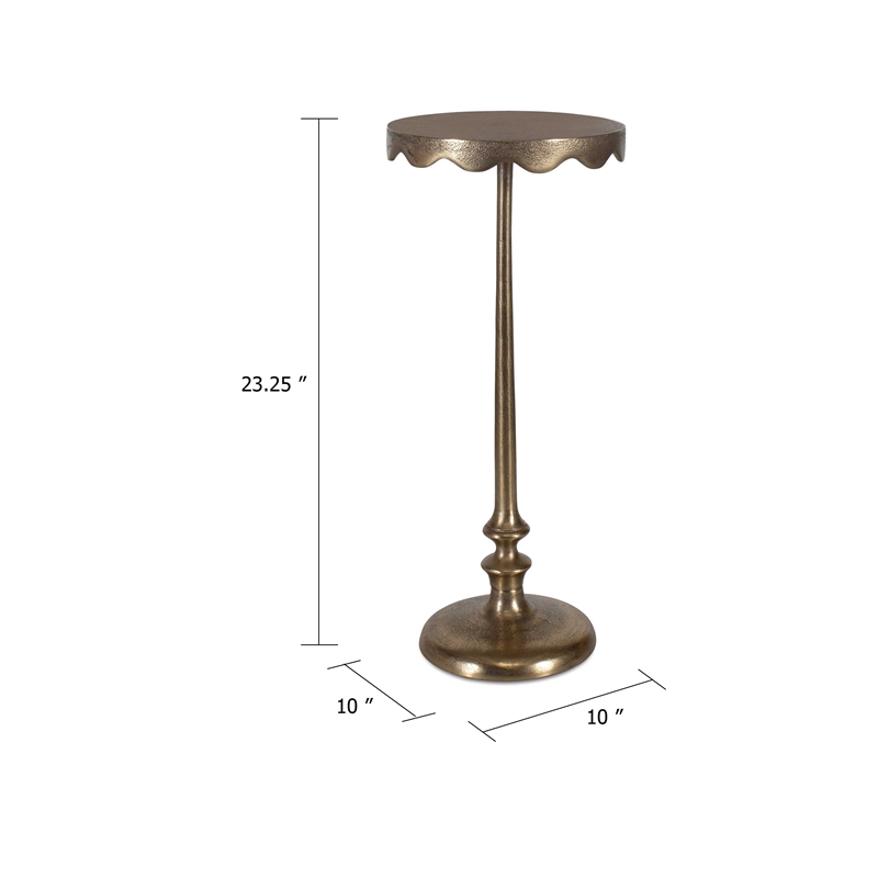 Accent Table- 10 Inch Round Top w Scalloped Edges- Antique Brass