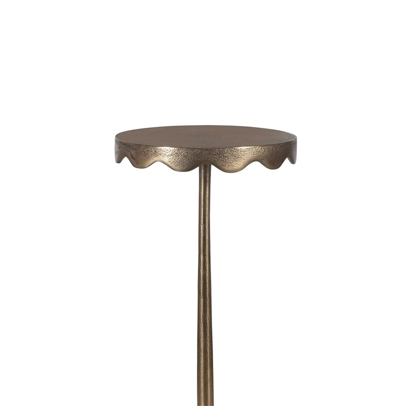 Accent Table- 10 Inch Round Top w Scalloped Edges- Antique Brass