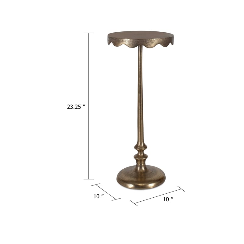 Accent Table- 10 Inch Round Top w Scalloped Edges- Antique Brass