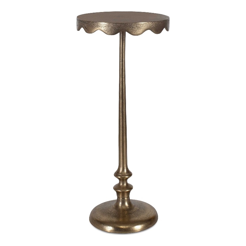 Accent Table- 10 Inch Round Top w Scalloped Edges- Antique Brass