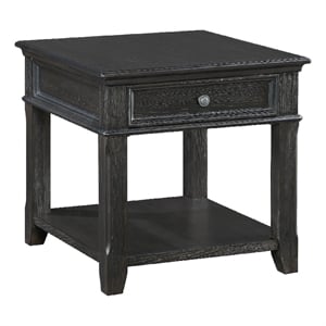 Side End Table w USB Port- 27 Inch Top- 1 Drawer- Charcoal Black