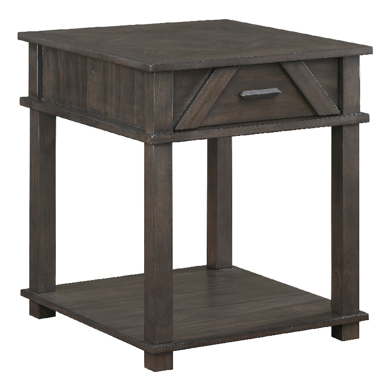 Side End Table- 24 Inch- 1 Drawer with Lower Open Shelf- Brown