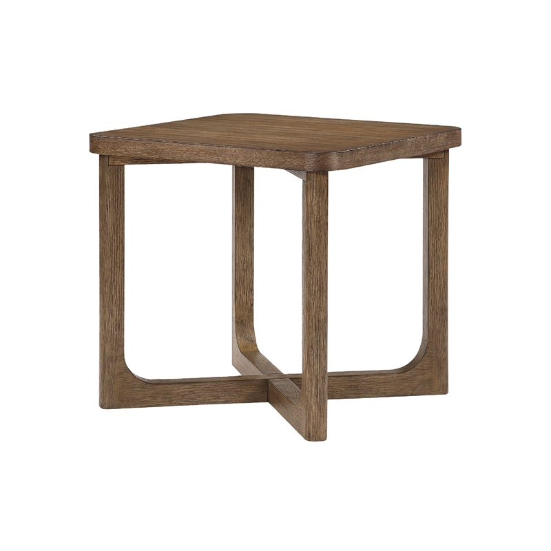 Side End Table- 24 Inch Square Top- X-Base Design- Light Brown