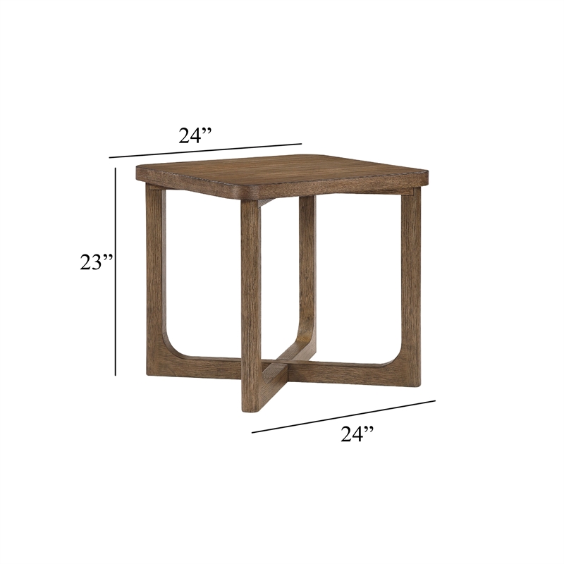 Side End Table- 24 Inch Square Top- X-Base Design- Light Brown
