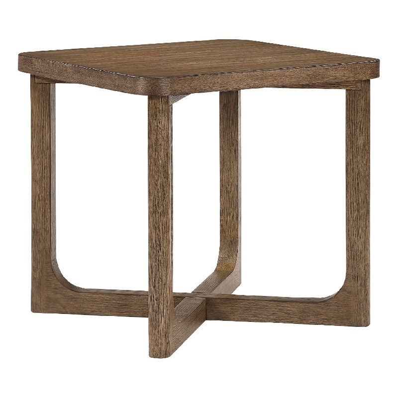 Side End Table- 24 Inch Square Top- X-Base Design- Light Brown