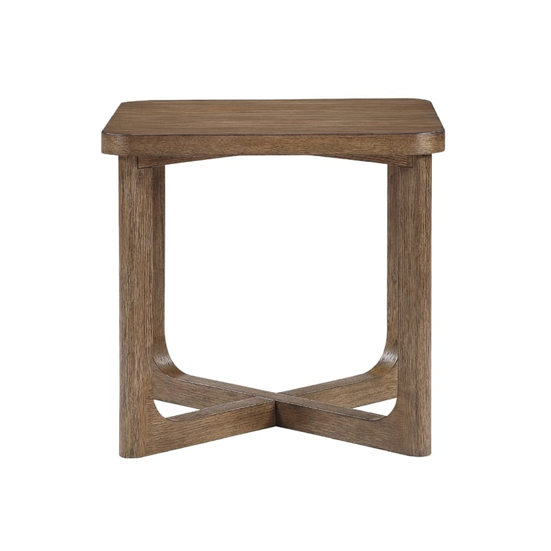 Side End Table- 24 Inch Square Top- X-Base Design- Light Brown