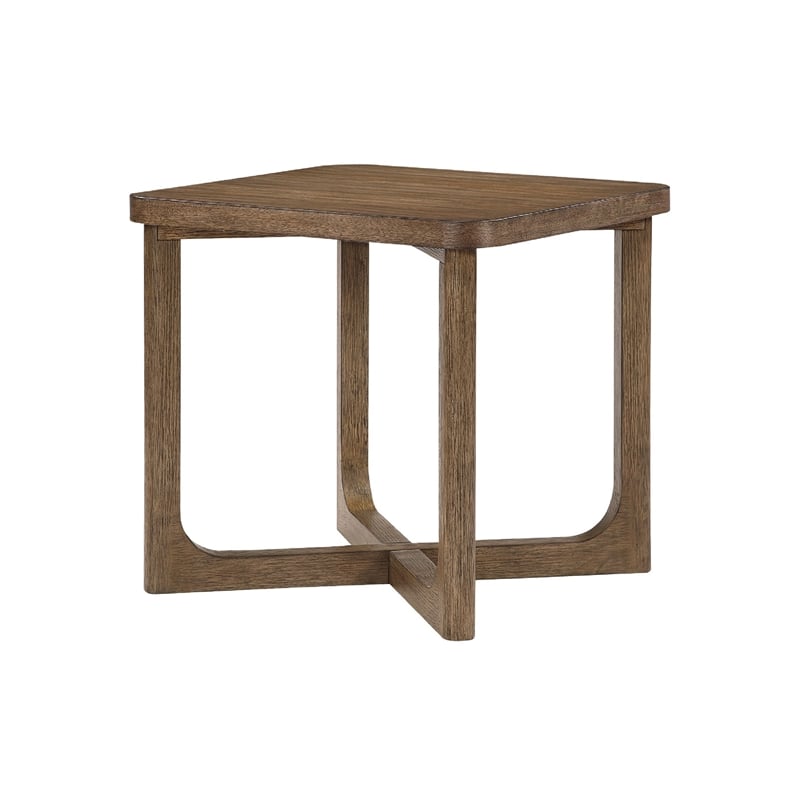 Side End Table- 24 Inch Square Top- X-Base Design- Light Brown