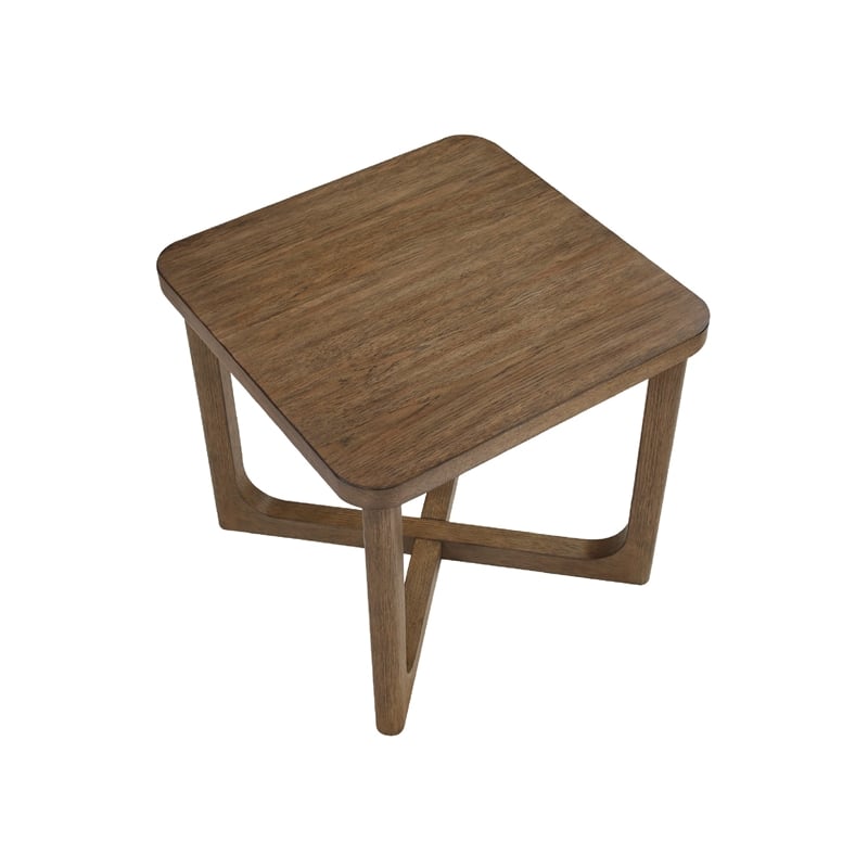 Side End Table- 24 Inch Square Top- X-Base Design- Light Brown