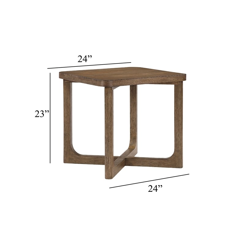 Side End Table- 24 Inch Square Top- X-Base Design- Light Brown