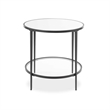 Side End Table- 24 Inch Round Mirrored Top- Open Shelf- Black