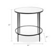 Side End Table- 24 Inch Round Mirrored Top- Open Shelf- Black