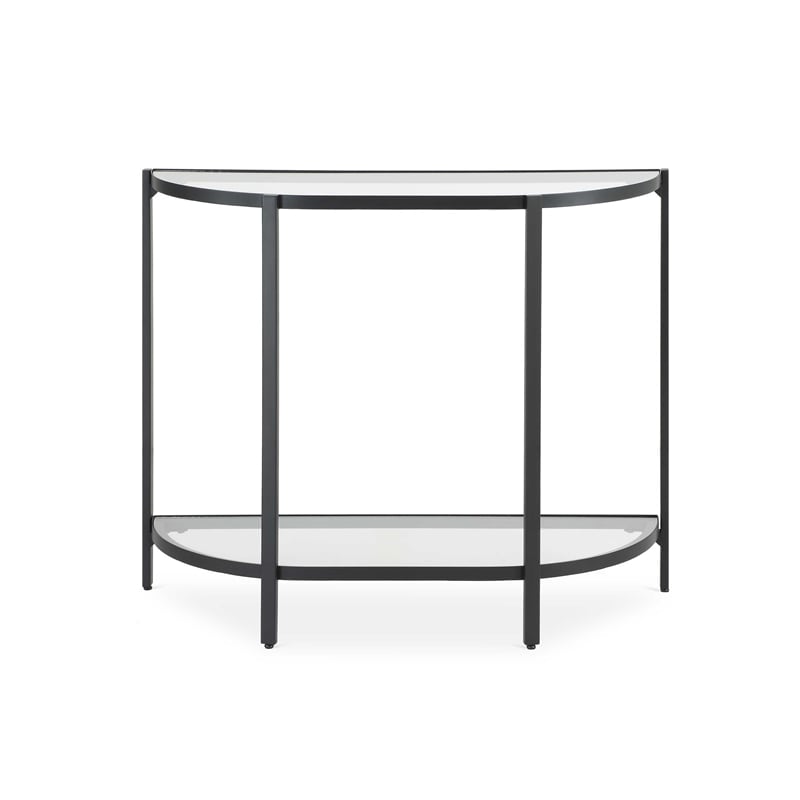 Sofa Console Table- 36 Inch Glass Top- 1 Open Shelf- Black Iron