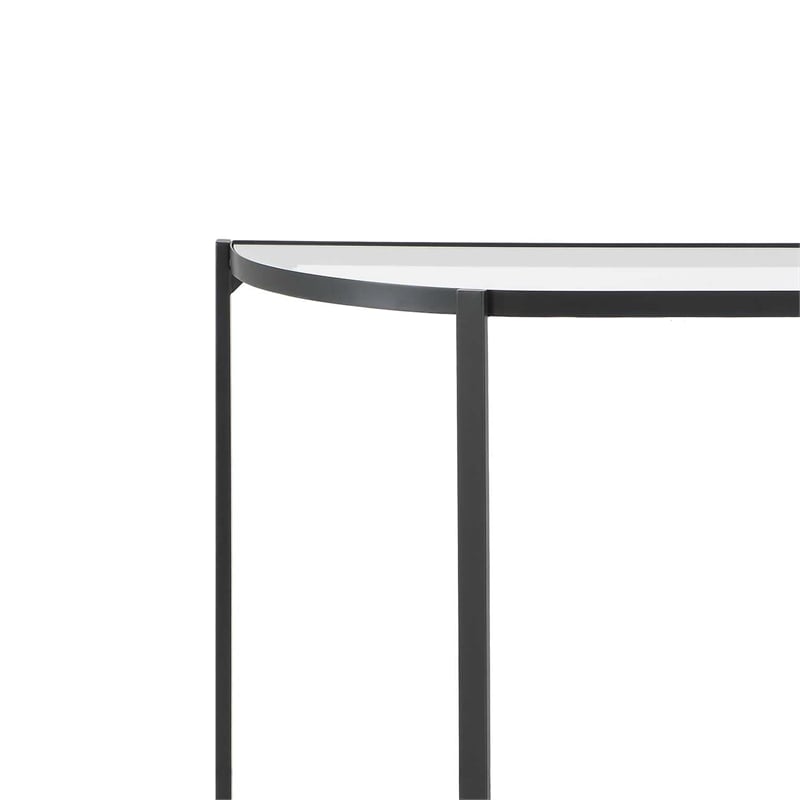 Sofa Console Table- 36 Inch Glass Top- 1 Open Shelf- Black Iron