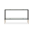 Sofa Console Table- 48 Inch Glass Top- 1 Shelf- Modern Black Iron