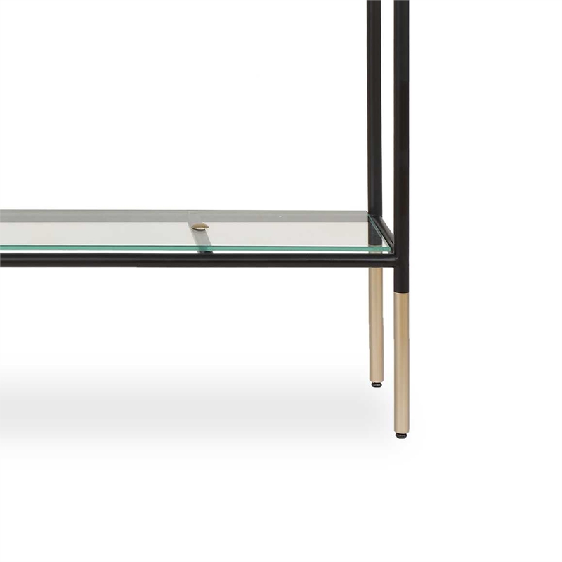 Sofa Console Table- 48 Inch Glass Top- 1 Shelf- Modern Black Iron