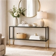 Sofa Console Table- 48 Inch Glass Top- 1 Shelf- Modern Black Iron