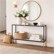Sofa Console Table- 48 Inch Glass Top- 1 Shelf- Modern Black Iron
