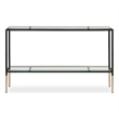 Sofa Console Table- 48 Inch Glass Top- 1 Shelf- Modern Black Iron