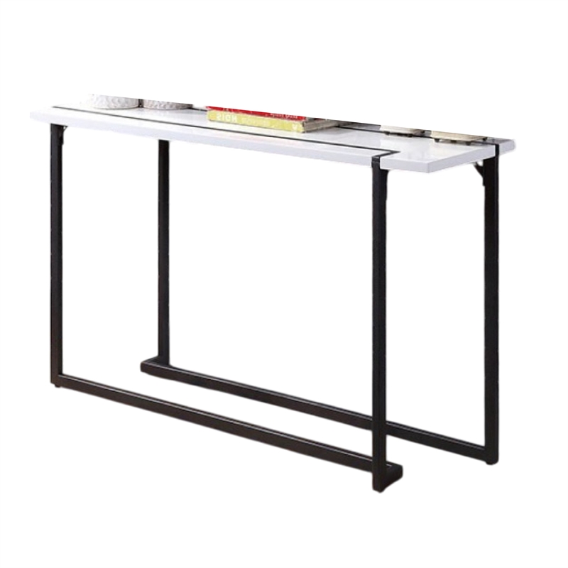 Sofa Console Table- Black Steel Sled Base- 47 Inch- White Lacquer
