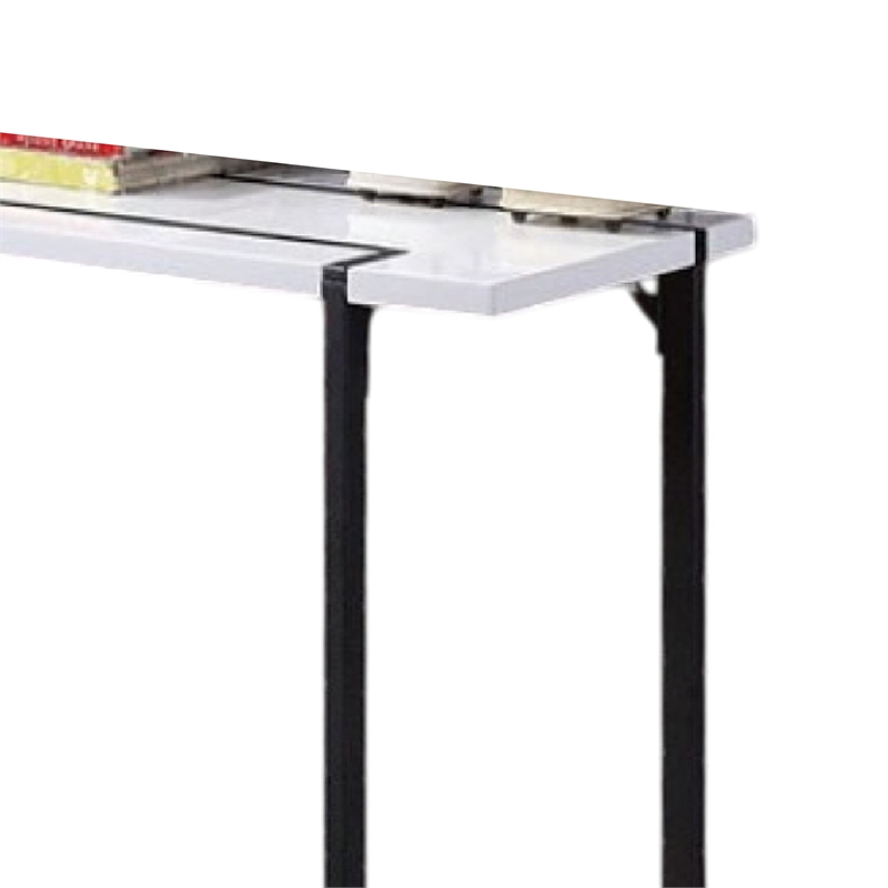 Sofa Console Table- Black Steel Sled Base- 47 Inch- White Lacquer