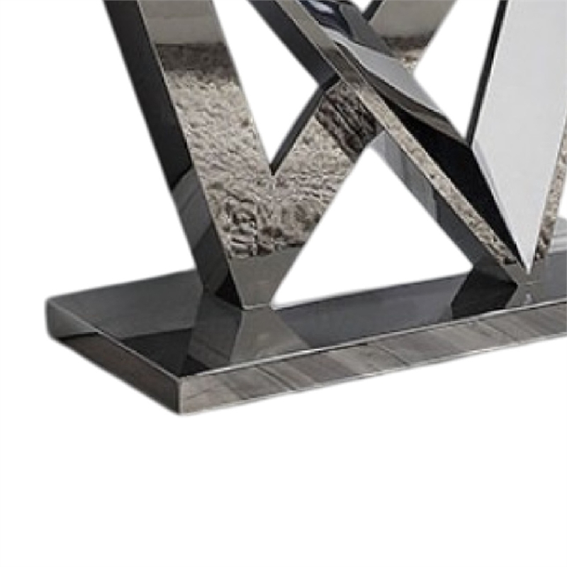 Sofa Console Table- Beveled Faux Marble- Chrome Steel V-Base