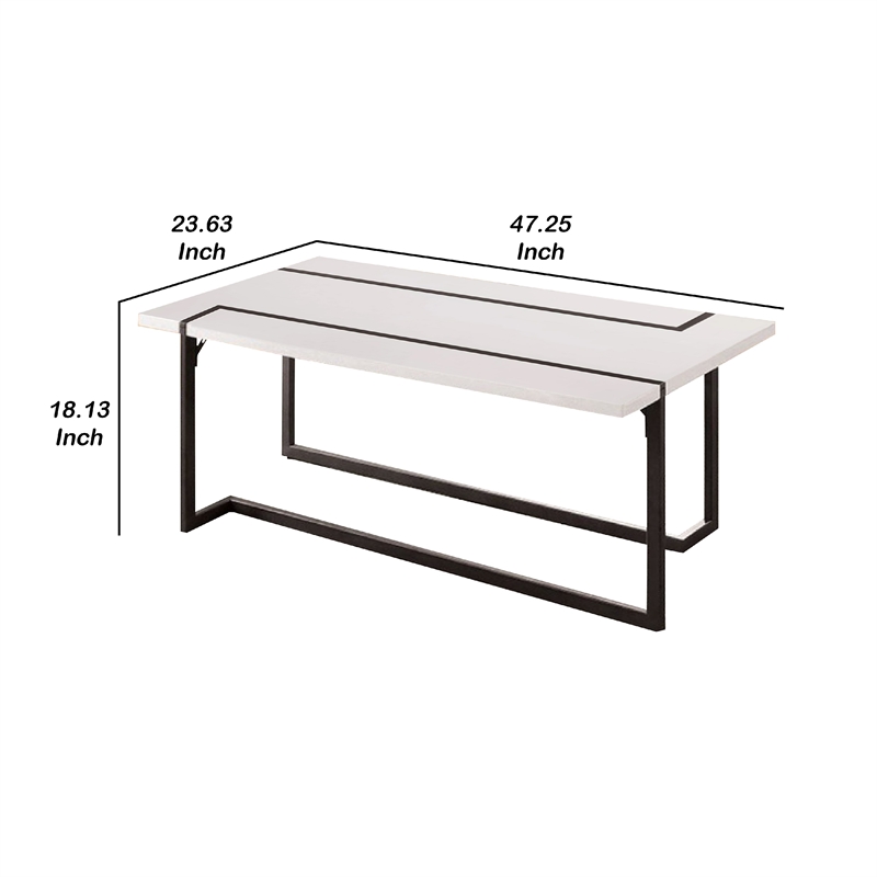 Coffee Table- Black Sled Base- 47 Inch- White Lacquer Top