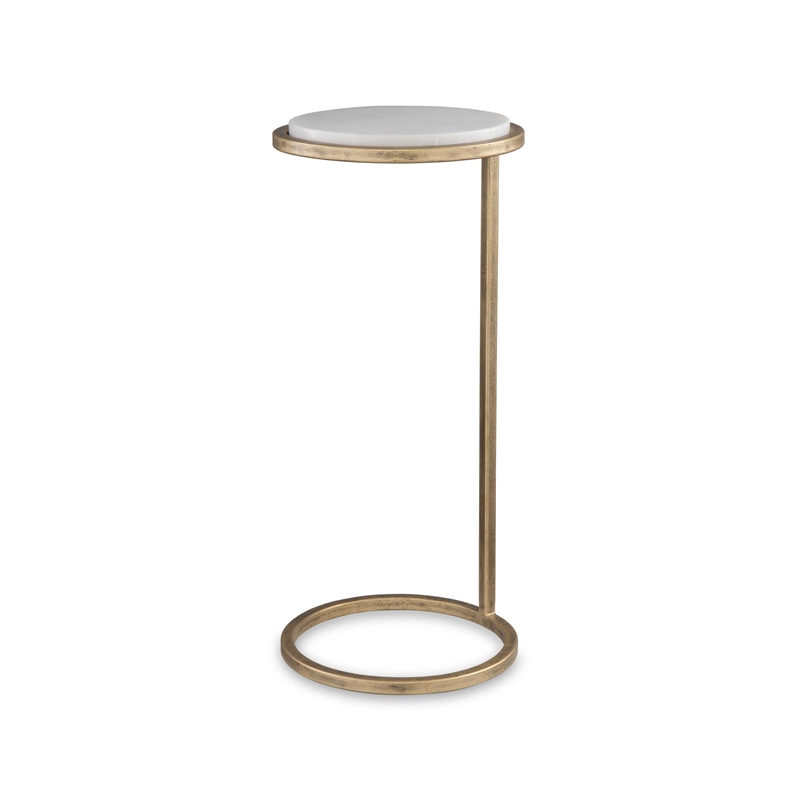 Accent Table- 10 Inch Round White Marble Top- Retro Gold Iron