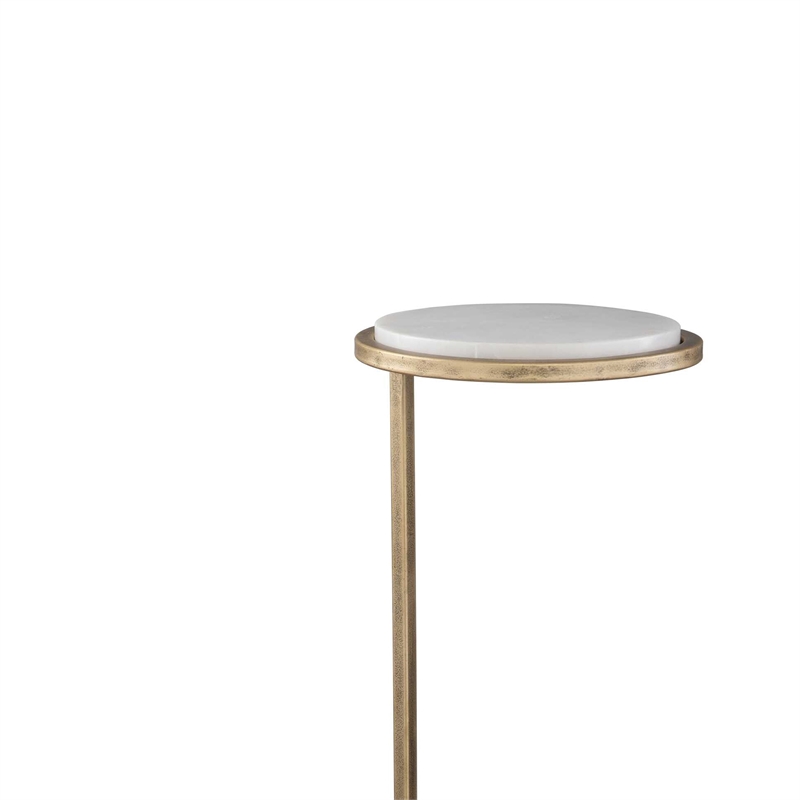 Accent Table- 10 Inch Round White Marble Top- Retro Gold Iron