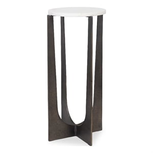 Accent Table- 12 Inch Round White Marble Top- Brass Bronze Legs