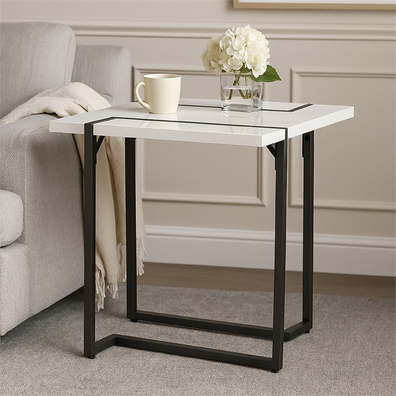 Side End Table- Black Steel Sled Base- 22 Inch