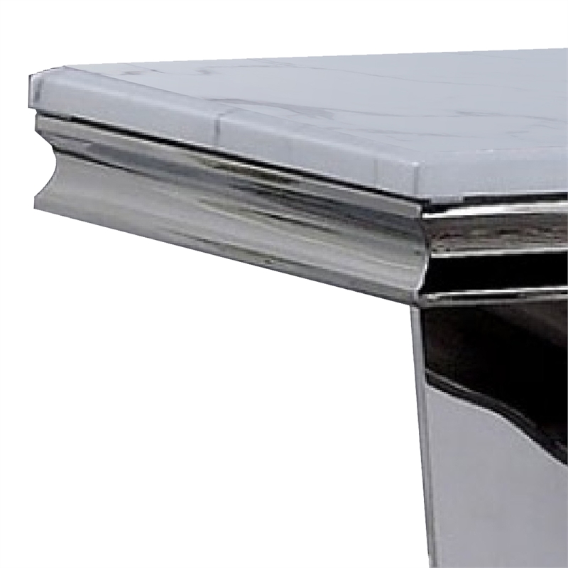 Side End Table- 24 Inch Faux Marble Top- V-Style Chrome Pedestal