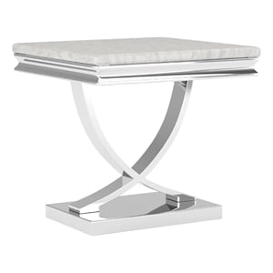 Side End Table- 24 Inch Faux Marble Top- Curved Chrome Pedestal
